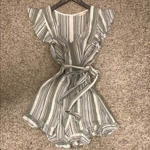Striped Ruffle Sleeve Romper